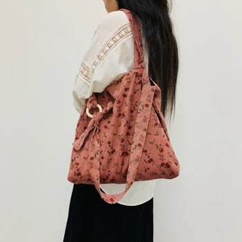 Вельветовая женская сумка через плечо с цветочным принтом в ленивом стиле в стиле ретро, элегантная повседневная сумочка mori girl с принтом etro для девочек