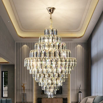 Хрустальный подвесной светильник в вестибюле итальянской виллы Современная роскошь, оформленная по индивидуальному проекту отеля, Декоративная Большая люстра для банкетного зала