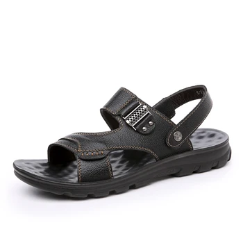 Мужская летняя обувь из натуральной кожи, модные пляжные сандалии с открытым носком, уличные повседневные болотные сандалии двойного назначения
