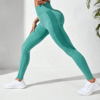 Бесшовные Леггинсы, брюки с высокой талией, подтягивающие бедра, спортивные облегающие леггинсы для йоги персикового цвета, спортивные женские брюки для фитнеса