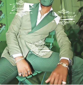 Светло-зеленый сращенный белый блейзер, брюки, мужской костюм на заказ, 2 шт. для мужского костюма с поясом, зимний костюм, куртка (пальто + брюки)