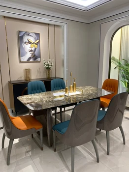 Итальянский мраморный стол прямоугольный обеденный стол высокого класса, сочетание обеденного стола и стула для роскошной домашней виллы