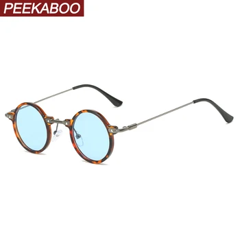 Солнцезащитные очки Peekaboo в стиле ретро в стиле панк, винтажные женские круглые солнцезащитные очки в маленькой оправе для мужчин, полуметаллические uv400, синие, зеленые, 2024 унисекс