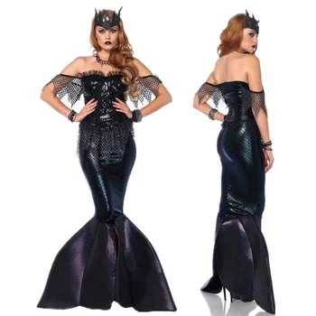 Женский костюм принцессы-Русалки на Хэллоуин, черный, без бретелек, с блестками, Русалочка, принцесса Ариэль, маскарадный костюм