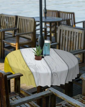 Ретро Желто-серая градиентная скатерть из древесного волокна с отверстием для зонтика, водонепроницаемая крышка круглого стола для пикника во внутреннем дворике на молнии