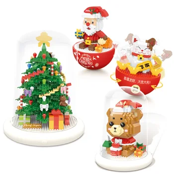Рождественский Снеговик, елка, микро Строительные блоки, Мишка, неваляшка, Санта-Клаус, Счастливый Кот, собранные мини-кирпичи, Фигурная игрушка для детских подарков