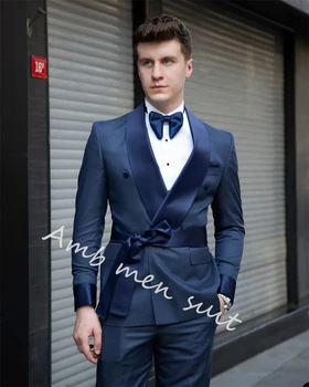Королевский синий мужской костюм, сшитый на заказ, 2 предмета с поясом, сшитый на заказ блейзер, Брюки, тонкий формальный блейзер, сшитый на заказ, модный Элегантный деловой