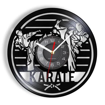 Японские Боевые Искусства Каратэ Ретро Граммофон Настенные Часы Karateka Home Decor Боевые Искусства Бесшумные Кварцевые Настенные Часы