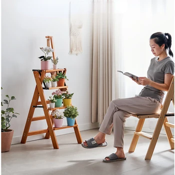 Табурет-лестница из массива дерева, бытовой кухонный стул, Многофункциональные высокие табуреты, Кухонный Прочный обеденный стул Складной дизайн