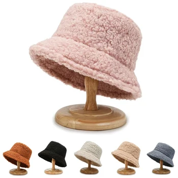 Плюшевая однотонная складная солнцезащитная рыбацкая шляпа с плоским верхом, Корейская версия, сохраняющая тепло шапочка для бассейна, женская зимняя шапка