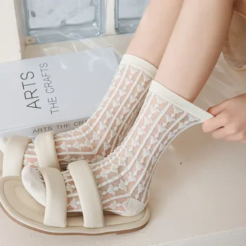 Удобные Летние Простые Газовые носки Cat Fashion В Корейском стиле, Женские Тонкие Носки, Стеклянные Шелковые Чулочно-носочные изделия, Прозрачные