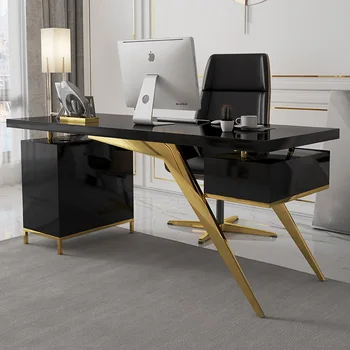 Роскошный компьютерный стол из нержавеющей стали из золота Рабочий стол для домашнего офиса комплект мебели