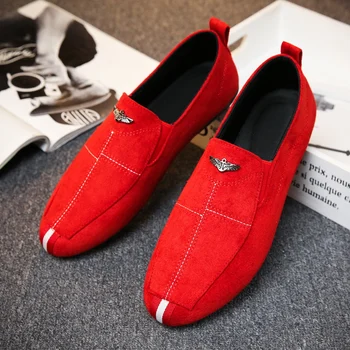 Горячие дешевые Красные Мужские Лоферы, Удобная Повседневная Обувь Без Застежки, Мужские Черные Туфли На Плоской Подошве, Дышащая Социальная Обувь, Мужская Обувь Для Вождения