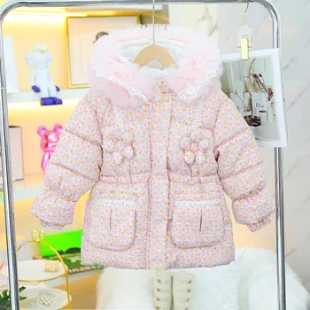 Пуховое пальто для девочек, хлопковая ветрозащитная верхняя одежда 2023 года выпуска, теплая утепленная бархатная зимняя лыжная одежда, детская одежда