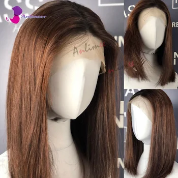 Короткие парики-бобы для чернокожих женщин, человеческие волосы, Прозрачные парики на кружеве, Человеческие волосы, предварительно выщипанные Прямые парики из человеческих волос Для женщин