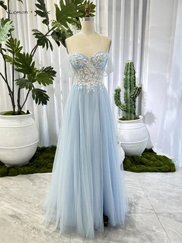 Lemon Joyce Светло-голубые вечерние платья с открытыми плечами, длинное тюлевое платье с высоким разрезом, на шнуровке сзади, новое поступление 2023 года.