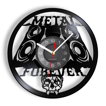Настенные часы с виниловой пластинкой Heavy Metal Forever, рок-группа, домашний декор, Музыкальная легенда, Музыкальная студия, Звуковая комната с черепом, Мужские настенные часы в пещере