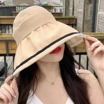 Летняя стильная шляпа в корейском стиле, солнцезащитная шляпа, женская солнцезащитная шляпа с защитой от ультрафиолета, солнцезащитная шляпа с большими полями, шляпа без верха