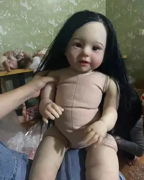FBBD Настроила Ограниченную поставку 28-дюймовой куклы Reborn Baby Bonnie Версия для девочек с черными волосами, окрашенными в набор для поделок своими руками