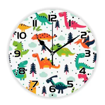 Красочные настенные часы с рисунком мультяшного динозавра, настенные часы для детской комнаты, Динозавры, аксессуары для рисования Динозавров, домашний декор 35
