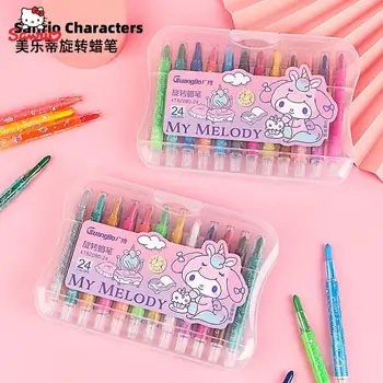 Мультяшные Канцелярские Принадлежности Sanrio Hello Kitty My Melody Kawaii Милые Студенты Рисуют Мелками Набор из 12/24 Цветных Масляных Кистей Детский Подарок