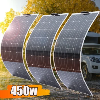 Комплект солнечных панелей 12V Мощностью 450 Вт 300 Вт 150 Вт Зарядное устройство Гибкая система фотоэлектрических панелей для дома, автомобиля, лодки, кемпинга, путешествий на открытом воздухе