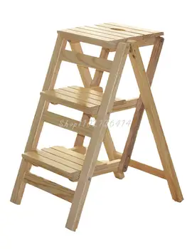 Домашняя складная многофункциональная утолщенная лестница для лазания в помещении двойного назначения из массива дерева, трехступенчатая лестница в елочку
