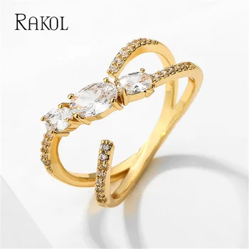 RAKOL Изысканные кольца с геометрией золотого цвета для женщин, модные кольца с цирконием неправильной формы, ювелирные изделия, аксессуары для вечерних платьев