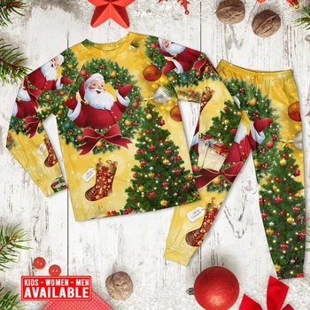 Рождественская елка, Желтый Санта-Клаус, Пижама с длинным рукавом и 3D принтом, семейные пижамы, одежда для косплея
