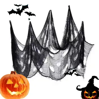 Дом с привидениями, черная ткань, Страшная марля, декор Дома с привидениями, шторы на Хэллоуин из черной марли, страшная ткань на Хэллоуин
