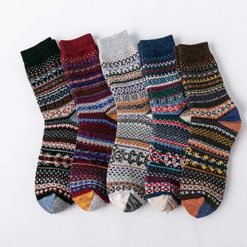 5 пар /Высококачественные шерстяные носки толстой и грубой вязки в этническом стиле, идеально подходящие для зимних носков Женские