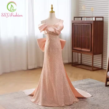 SSYFashion, новое милое розовое вечернее платье для женщин, Элегантное вечернее платье без рукавов длиной до пола с красивым бантом сзади, вечерние платья для вечеринок