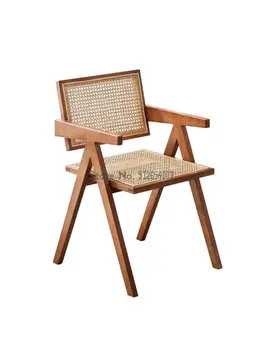 Nordic Chandigarh Home Обеденный стул из массива дерева, ротанга, спинка, балкон, ресторан, ретро Дизайнерское повседневное кресло