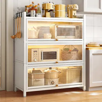 Современные кухонные шкафы из углеродистой стали, шкаф для хранения посуды с откидной дверцей, простая многослойная полка, мебель для домашней кухни