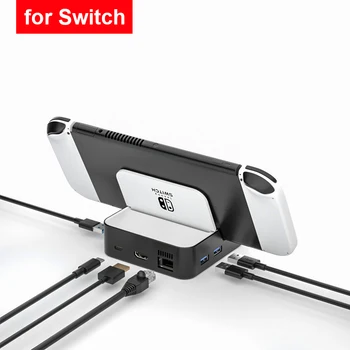 Док-станция для телевизора для Nintendo Switch Адаптер для зарядки OLED-дисплея Switch с конвертером HD-видео USB C RJ45, совместимым с 4K HDMI.