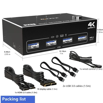 Порт HDMI + DP KVM-коммутатор Ultra HD 4K @ 60Hz HDMI KVM-коммутатор 2-в-2-из DP HDMI KVM USB 3.0-коммутатор с 4 портами USB 3.0