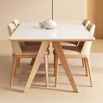 Стол из массива дерева, современный простой и чистый цвет, стиль натурального дерева, обеденный стол и стул из блестящей каменной доски