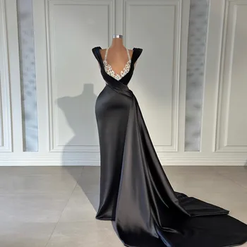 Элегантные черные вечерние платья трапециевидной формы для женщин, без рукавов, с открытой талией, длиной до пола, плиссированные вечерние платья для выпускного вечера со стразами, сшитые на заказ