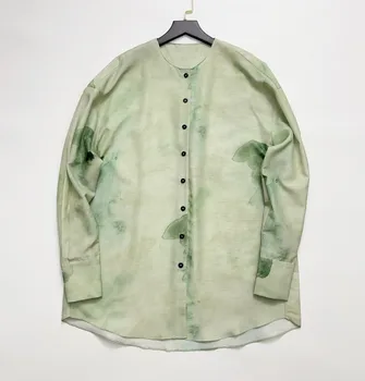 Новая рубашка с круглым воротником с зеленым принтом весны и лета 2023 0805