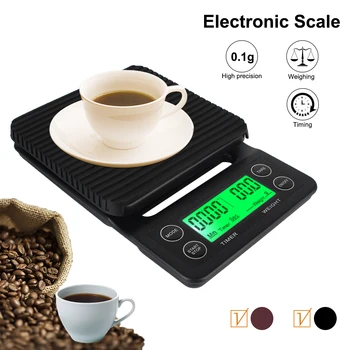 Цифровой ЖК-дисплей с таймером для взвешивания остатков продуктов, электронные весы для кофе, кухонные весы 3 кг 0,1 г, мини-бытовые весы для взвешивания