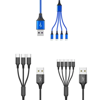 Мультикабель для зарядки, мульти USB-кабель с нейлоновой оплеткой 3/4/5 в 1, несколько зарядных шнуров с разъемами Type-C.