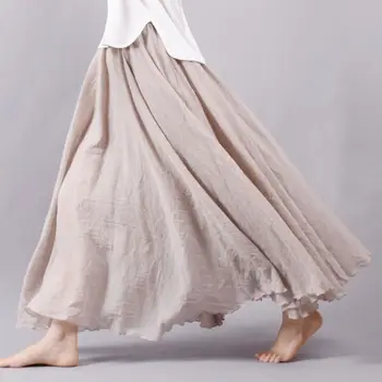 Женская летняя юбка средней длины 2023 года, однотонная простая юбка из хлопка и льна, богемная модная женская одежда