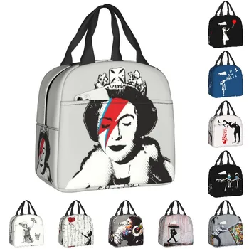 Сумка для ланча с граффити английской королевы Елизаветы Бэнкси, изолированная сумка для ланча для женщин, Герметичный термоохладитель, коробка для Бенто, Рабочая сумка для ланча для пикника