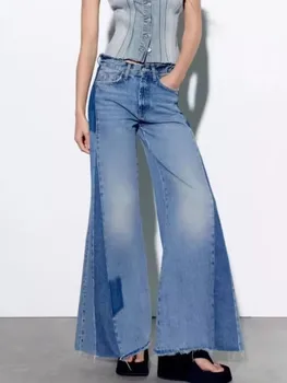 Корейский стиль, новинка 2023, женские модные джинсы, широкие брюки в стиле пэчворк, крутая девушка, свободная улица, Хай-стрит