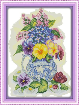 Набор для вышивания крестом Joy Sunday с предварительной печатью Easy Pattern Aida, Набор для вышивания из тисненой ткани-трехцветная ваза