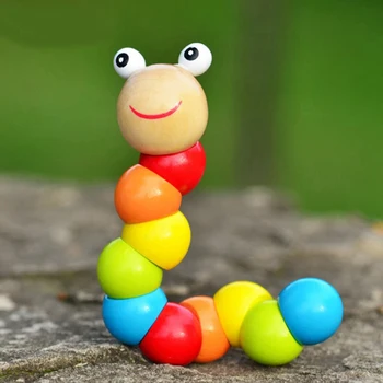 Милая детская игрушка Деревянная фигурка-гусеница с поворотом, Многоцветный блок из Плотницкого червя, детский творческий образовательный инструмент, модель насекомого