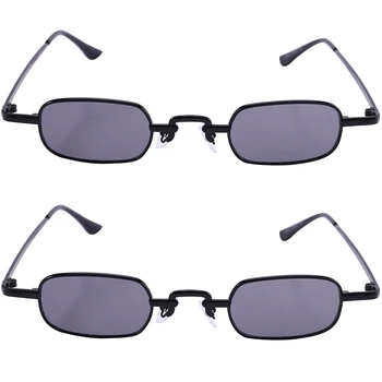 2X Ретро-панк-очки Прозрачные Квадратные солнцезащитные очки Женские Ретро-солнцезащитные очки Мужские В металлической оправе-Черный и черно-серый