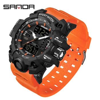 Роскошные мужские часы SANDA с двойным дисплеем, спортивные военные мужские часы, водонепроницаемые кварцевые наручные часы 50 м для мужчин Relogios Masculino
