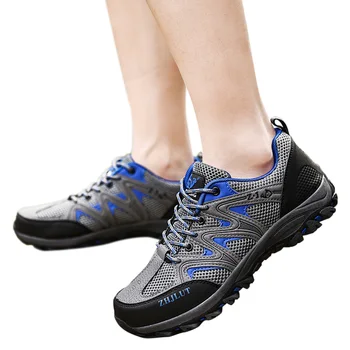 Мужская спортивная обувь на толстой подошве, осенняя походная вулканизированная обувь, сетчатая дышащая обувь на шнуровке, удобные спортивные кроссовки для тренировок