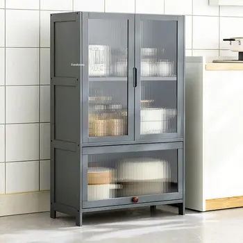Современный кухонный шкаф с деревянными панелями для кухонной мебели, шкаф для хранения Домашней креативной многослойной напольной посуды